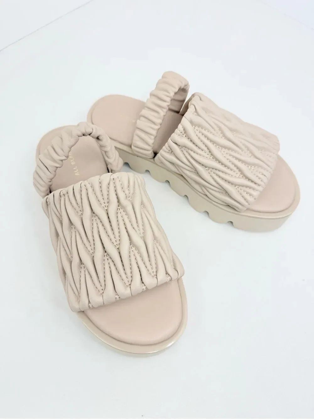 All Black MATELASSE Taupe Faux Leather Open Toe Stretch Strap Chunky Sandals